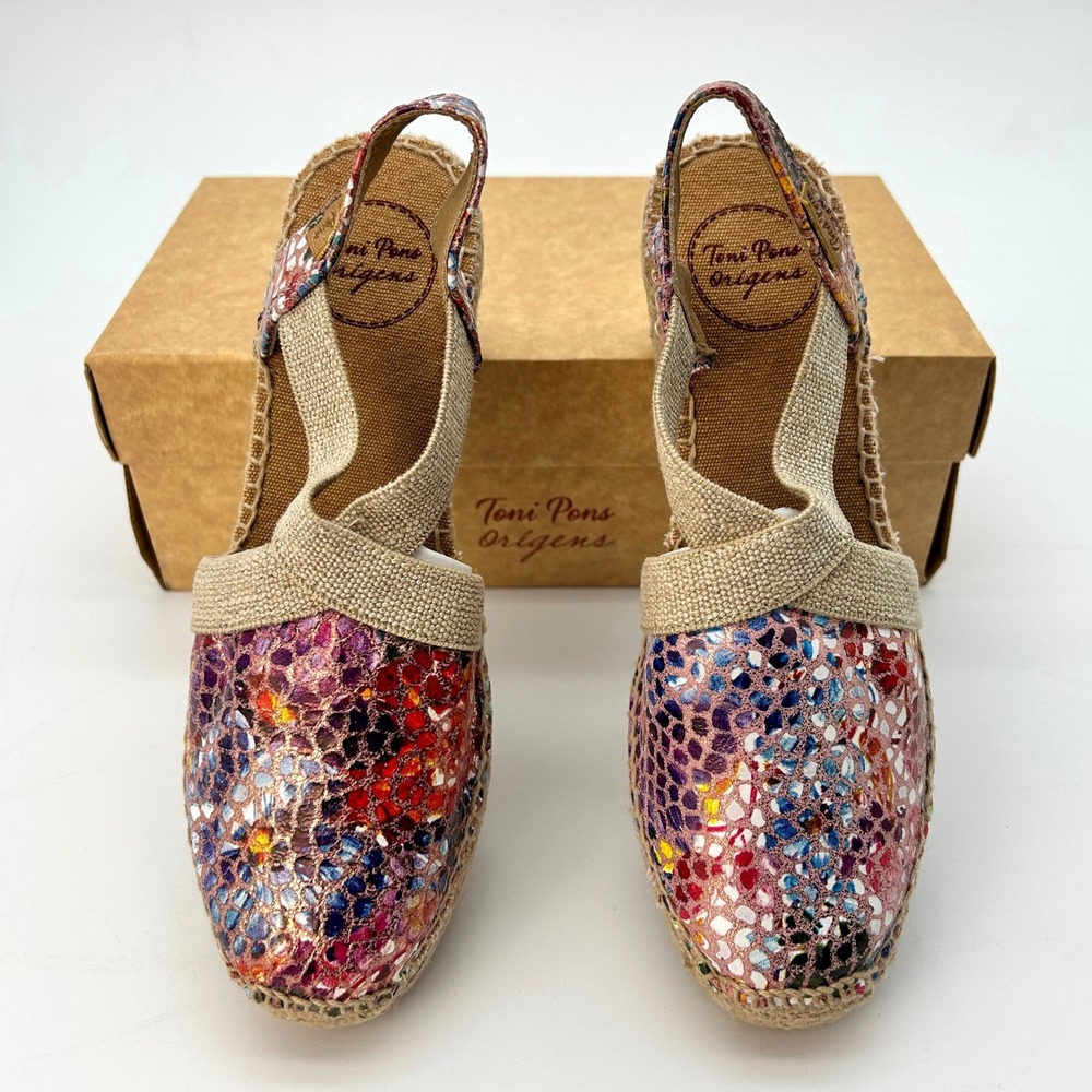 Wedge Espadrille Sandals Toni Pons Telva Womens Sz 6.5 Colorful Floral Print NEW - Picture 3 of 7